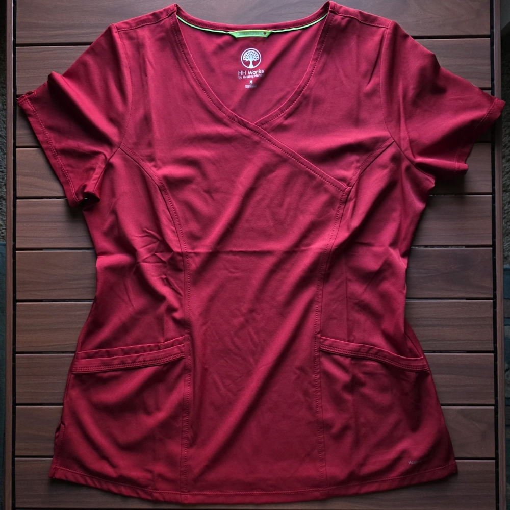 Healing Hands Women's Madison Mock Wrap Solid Scrub Top Medium